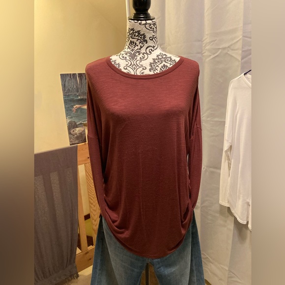 OLD NAVY ~ Rootbeer ~ Luxe Long-Sleeve Tunic T-Shirt (S) - Picture 2 of 7